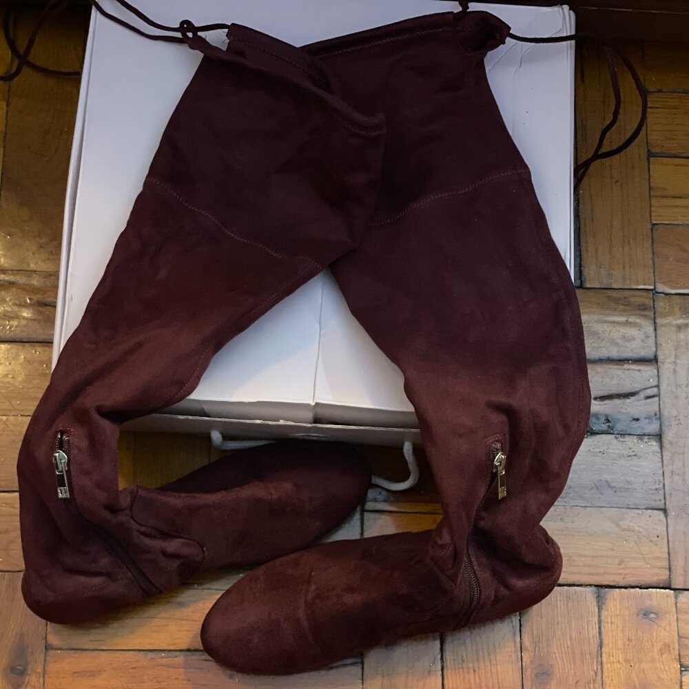 Ivanka Trump Over-the-Knee Suede Boots-Burgundy